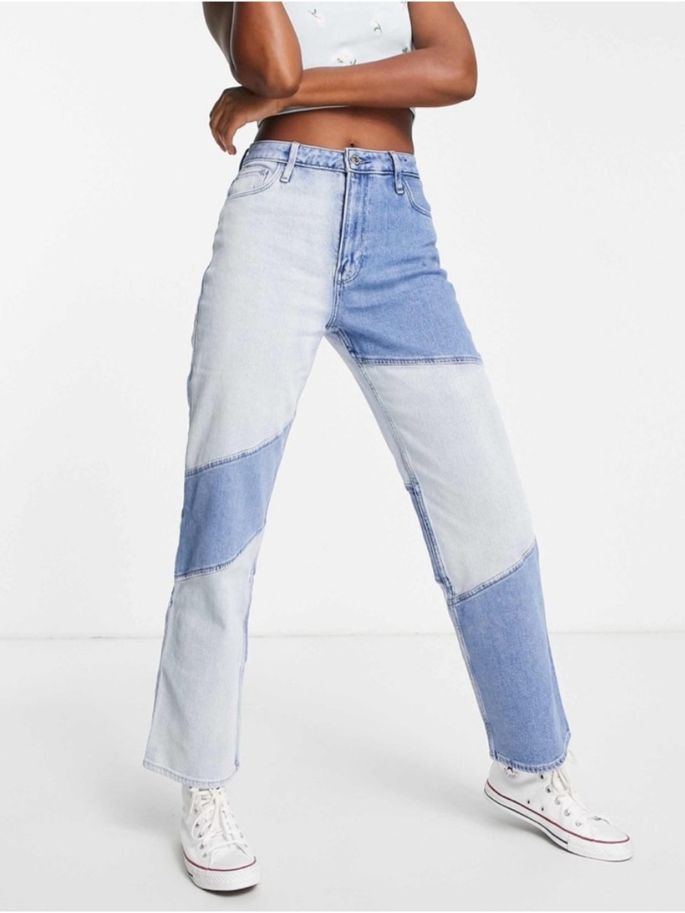 Hollister Ultra High Rise Dad Jeans Patchwork Two Tone Denim Size 5R